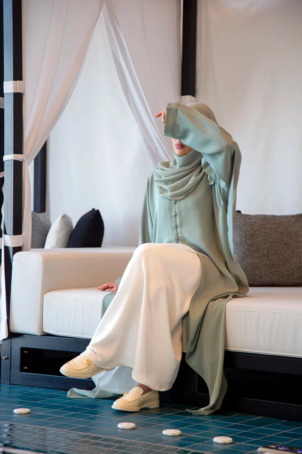 SOFIA abaya in sage green from ZAISHA UK
