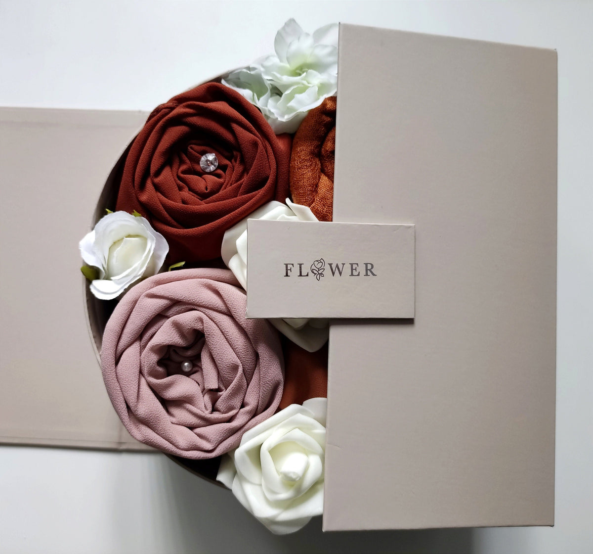Tahani Boutique Pandora's hijab gift bouquet at MooMenn