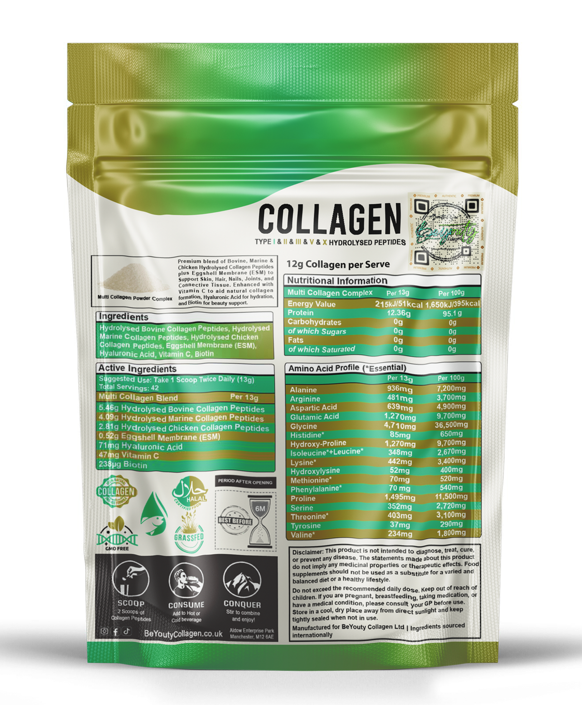 Multi 5 Types Collagen Hydrolysed Peptides TYPE I, II, III, V & X - 550G
