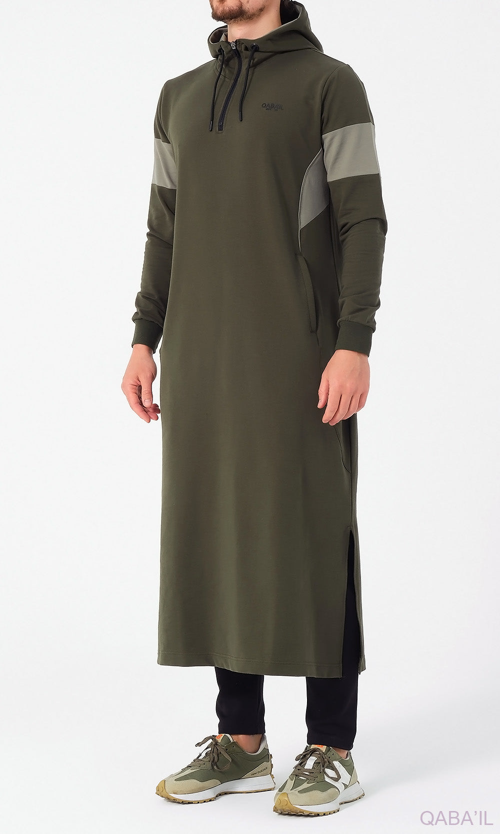 Muslim Men's Two-tone Long Thobe Kamees Unik R24 QL Khaki