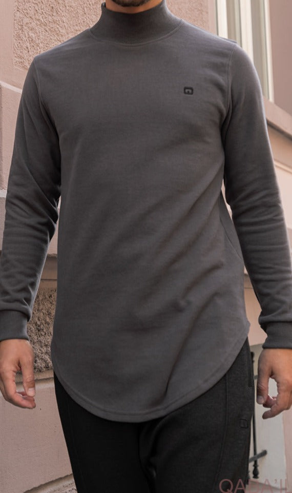 QL Longline High Collar Sweatshirt in Dark Grey