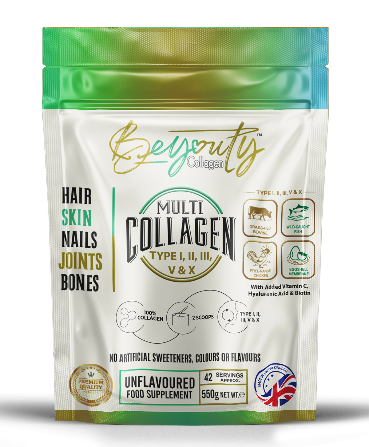 Multi 5 Types Collagen Hydrolysed Peptides TYPE I, II, III, V & X - 550G
