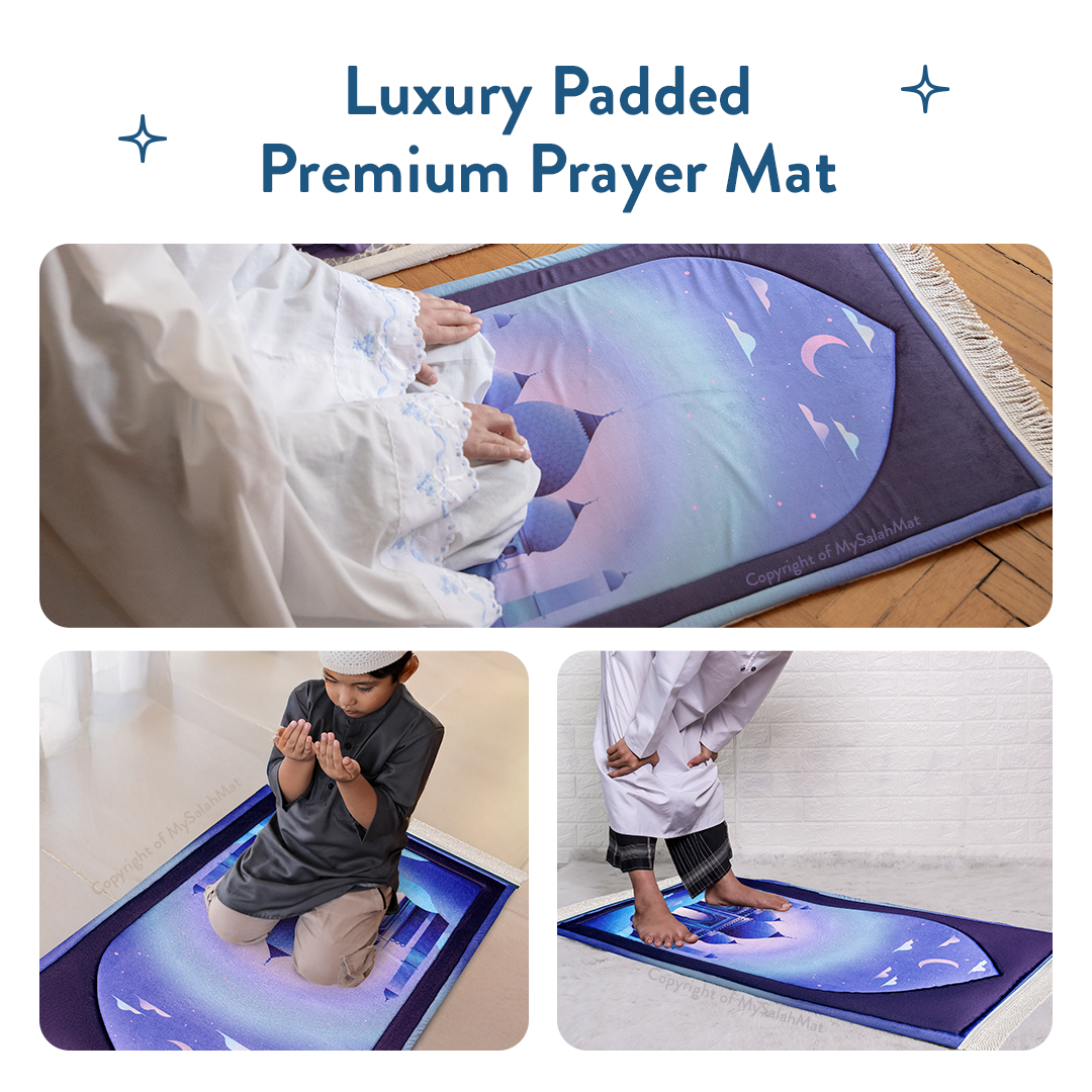 Tapis de prière rembourré pour enfants avec motif Masjid au crépuscule | Urban Rugs UK | Un beau cadeau de Ramadan et d’Aïd pour les êtres aimés