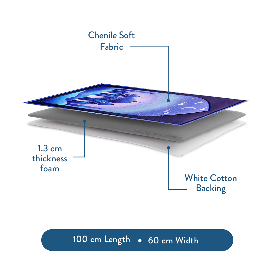 Tapis de prière rembourré pour enfants avec motif Masjid au crépuscule | Urban Rugs UK | Un beau cadeau de Ramadan et d’Aïd pour les êtres aimés