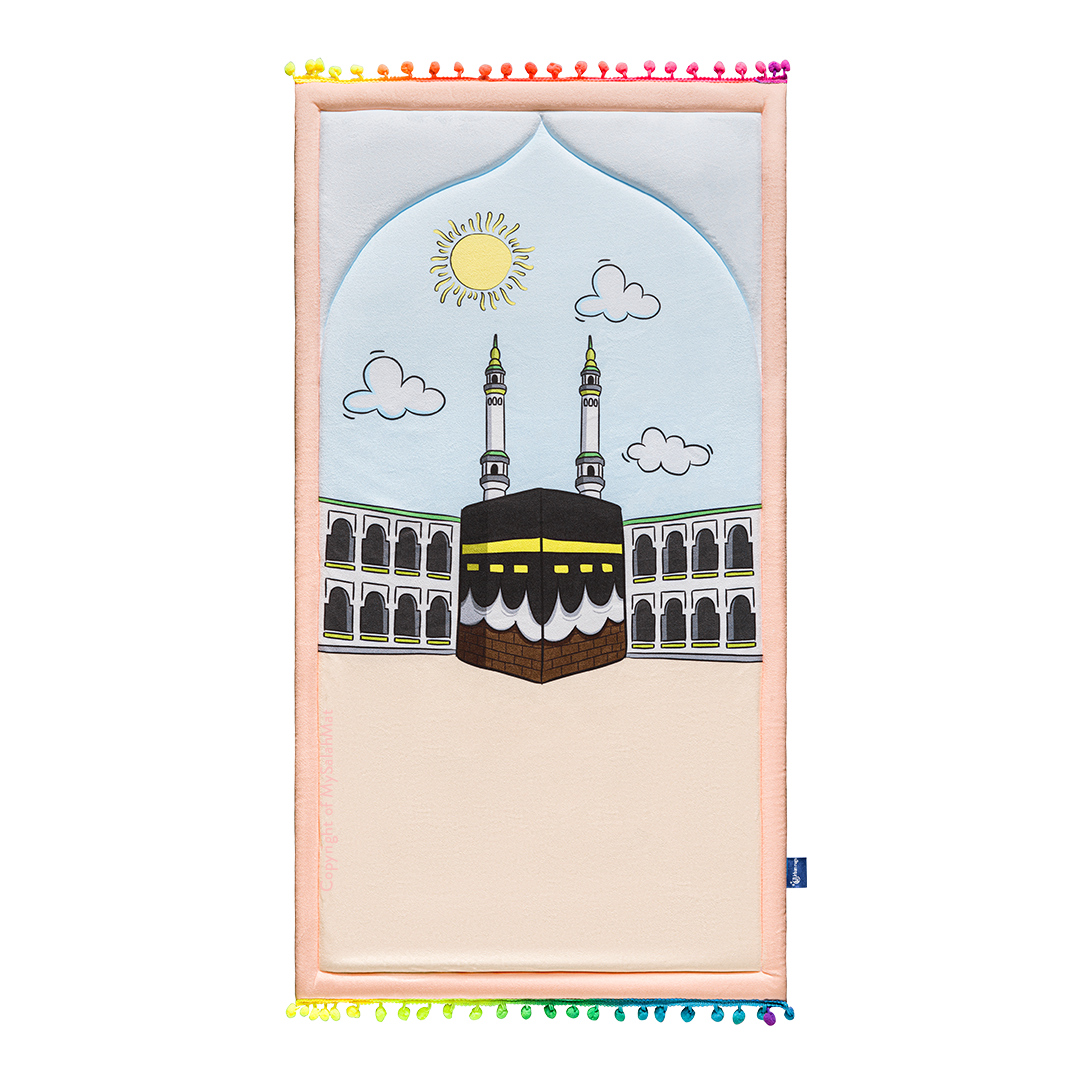 Tapis de prière rembourré pour tout-petits avec motif « Midi à La Mecque » par Urban Rugs UK | Un magnifique cadeau de Ramadan et d’Aïd pour vos proches