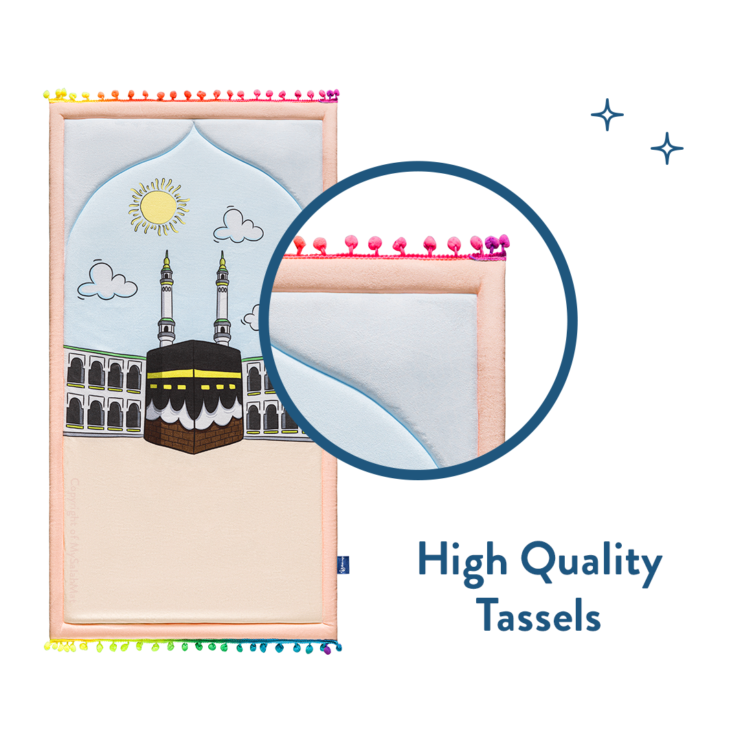 Tapis de prière rembourré pour tout-petits avec motif « Midi à La Mecque » par Urban Rugs UK | Un magnifique cadeau de Ramadan et d’Aïd pour vos proches