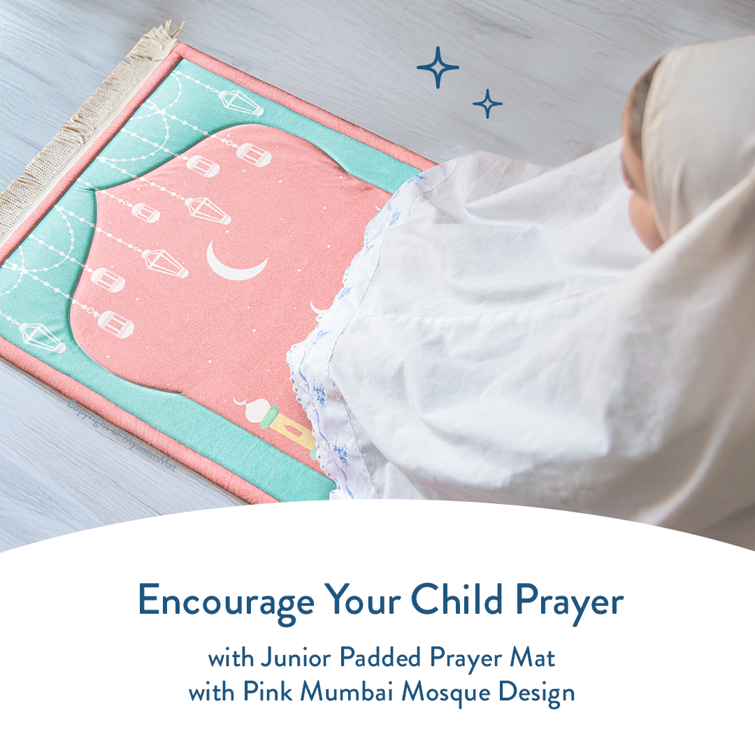 Tapis de prière rembourré pour enfants avec motif Mosquée de Mumbai rose par Urban Rugs UK | Un magnifique cadeau de Ramadan et d’Aïd pour vos proches