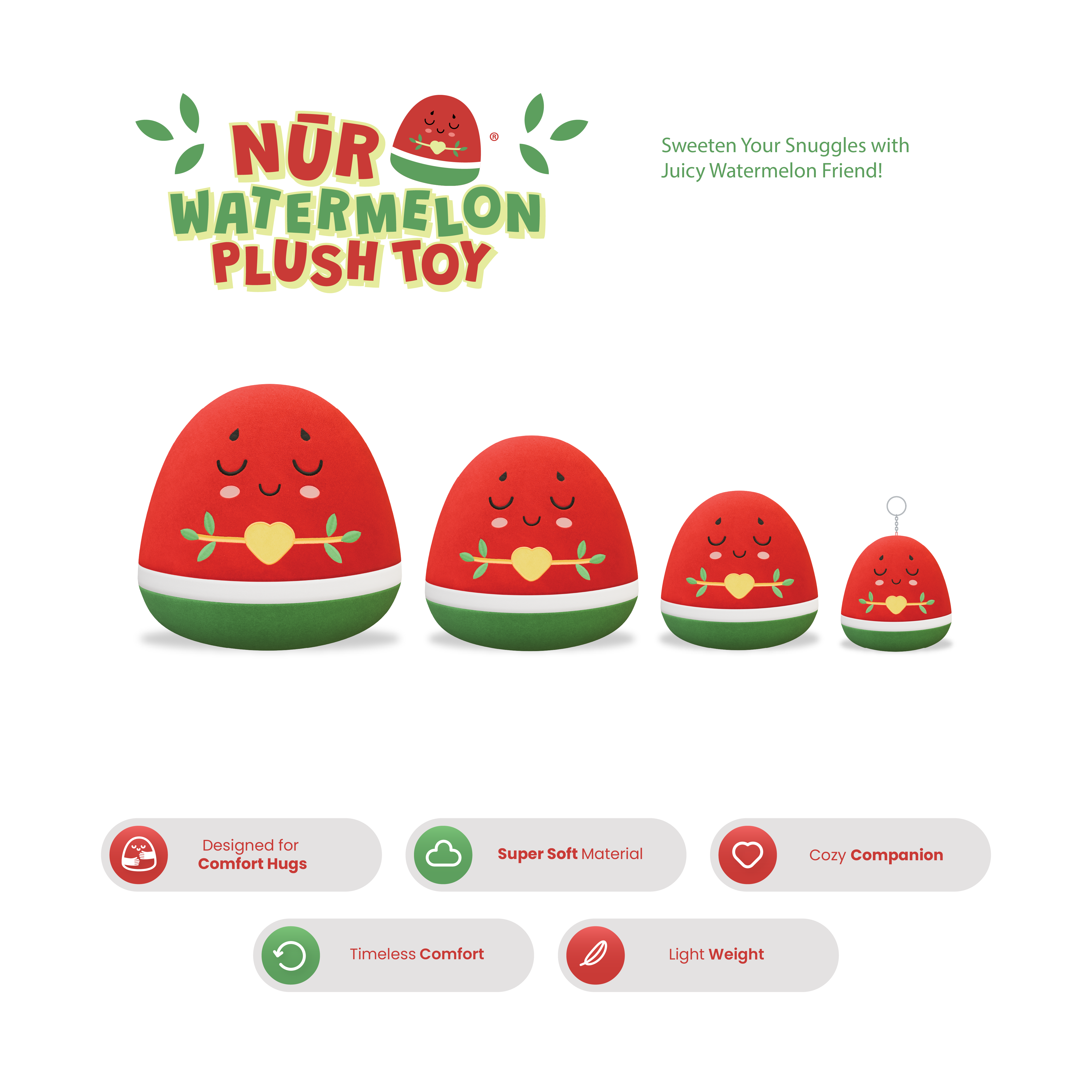 Watermelon Plushie - 40cm Soft Cuddly Pillow Adorable Fruit Plush Muslim Doll | Ramadan & Eid Gift