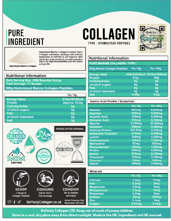 Pure Premium Marine Collagen Hydrolysed Peptides TYPE I - 500g