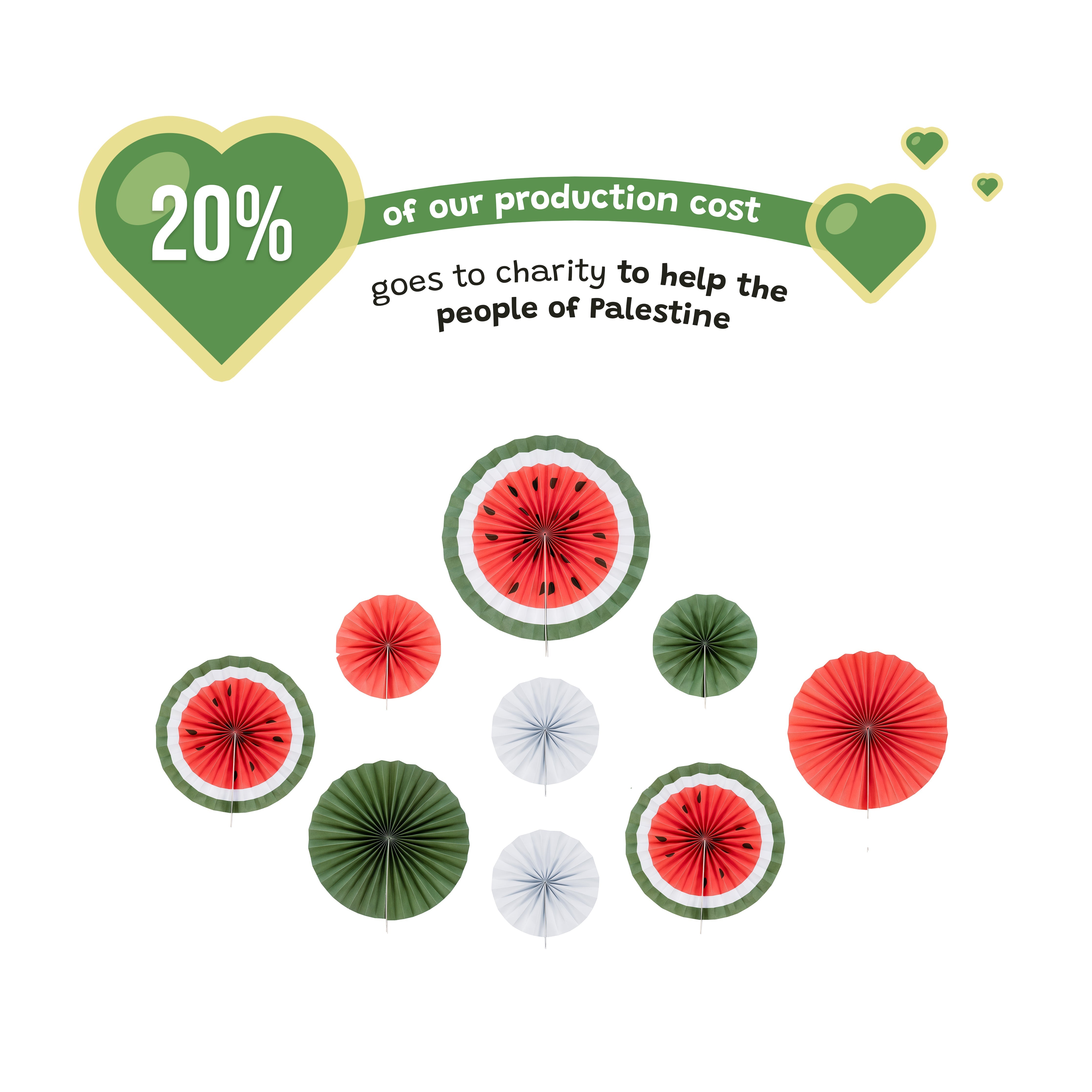 Set of 9 Watermelon Paper Fans for Ramadan & Eid Palestine Themed Hanging Decoration