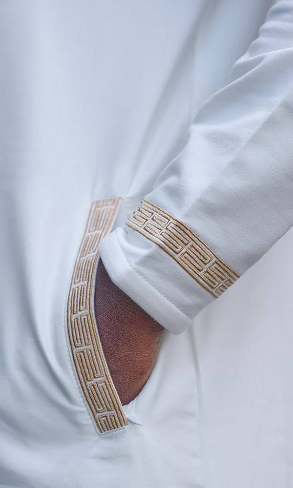 Islamic Men's Long Thobe Eminence QL in Cream and Gold