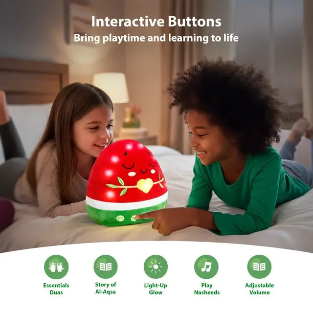 Interactive Nūr Watermelon Dua Pillow & Plushie | Islamic Toys for Kids