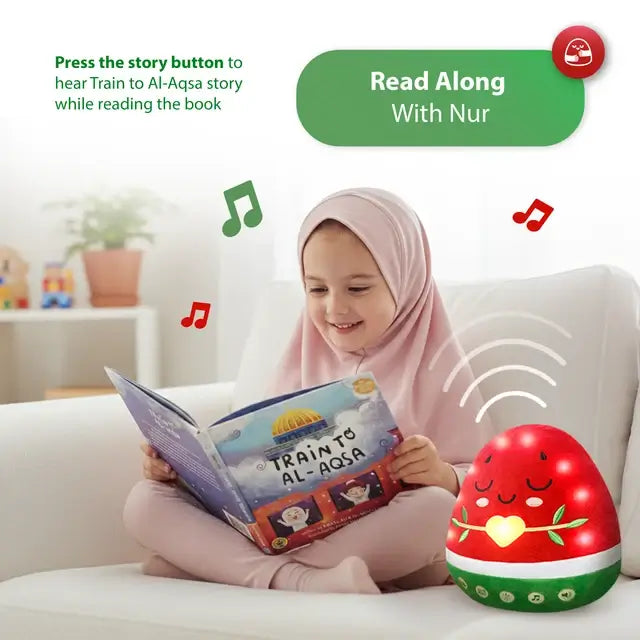 Interactive Nūr Watermelon Dua Pillow & Plushie | Islamic Toys for Kids