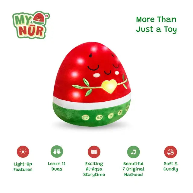 Interactive Nūr Watermelon Dua Pillow & Plushie | Islamic Toys for Kids