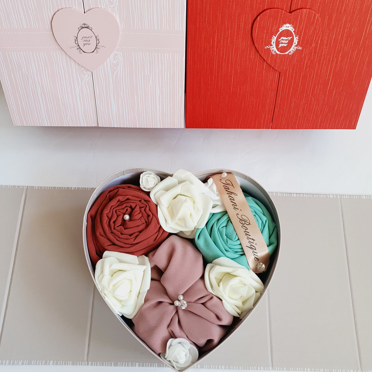 Heart Box Hijab Gift Bouquet – Personalised Luxury Gift