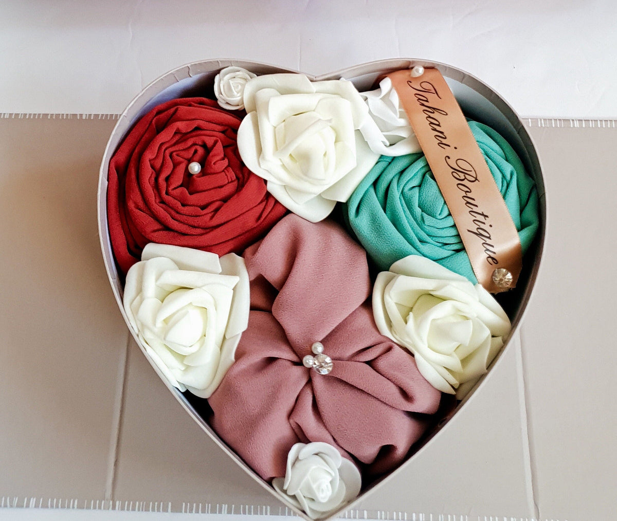 Heart Box Hijab Gift Bouquet – Personalised Luxury Gift