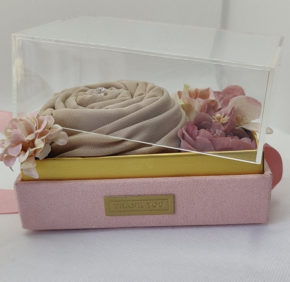 Velvet Hijab Gift Box with Clear Lid & Scented Flowers