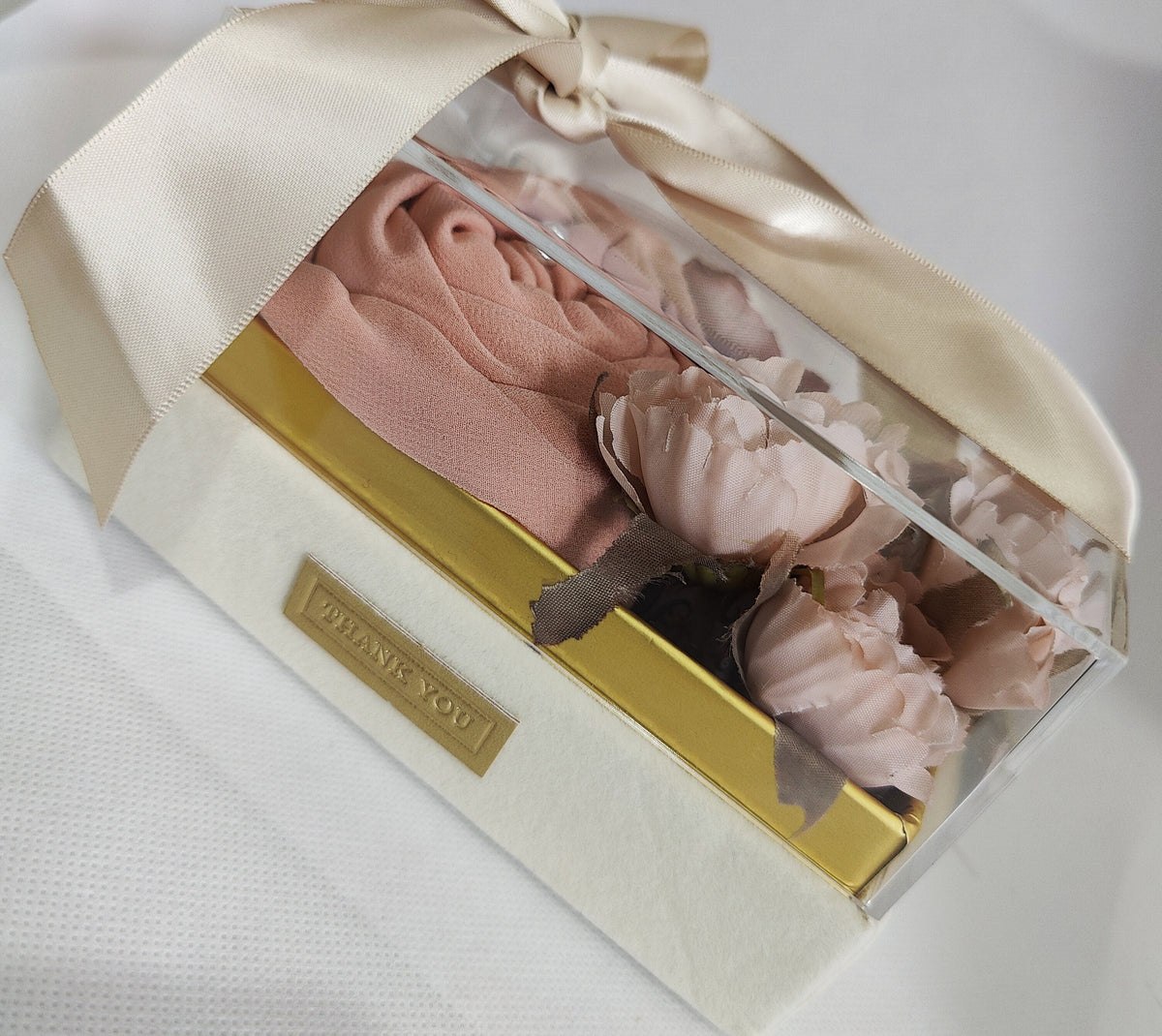 Velvet Hijab Gift Box with Clear Lid & Scented Flowers