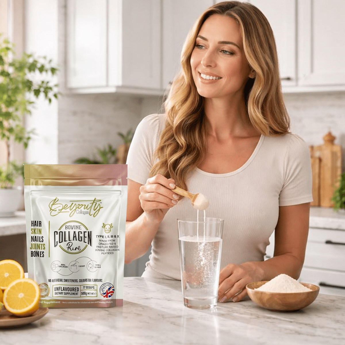 Pure Hydrolysed Bovine Collagen Peptides TYPE I, II, III & X - 500g