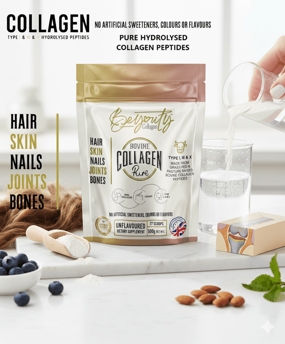 Pure Hydrolysed Bovine Collagen Peptides TYPE I, III & X - 500g