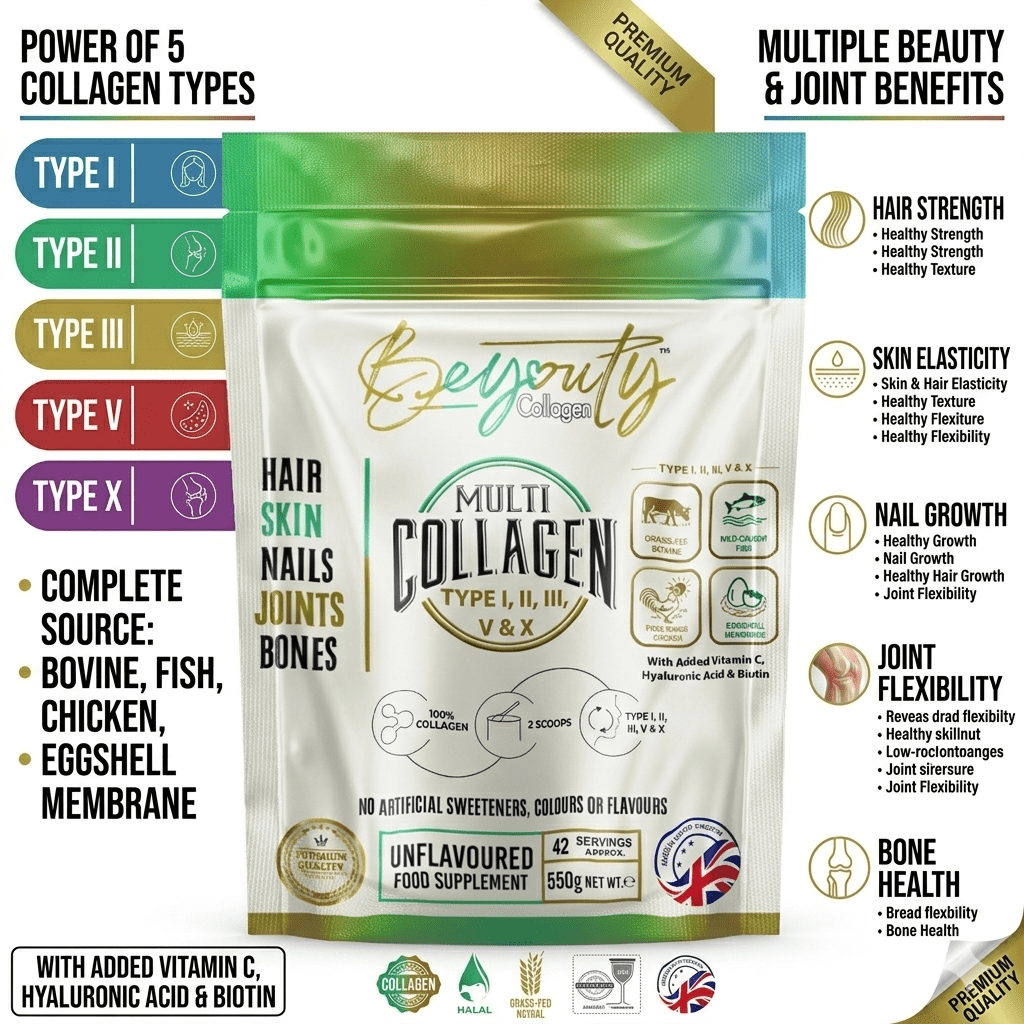 Multi 5 Types Collagen Hydrolysed Peptides TYPE I, II, III, V & X - 550G