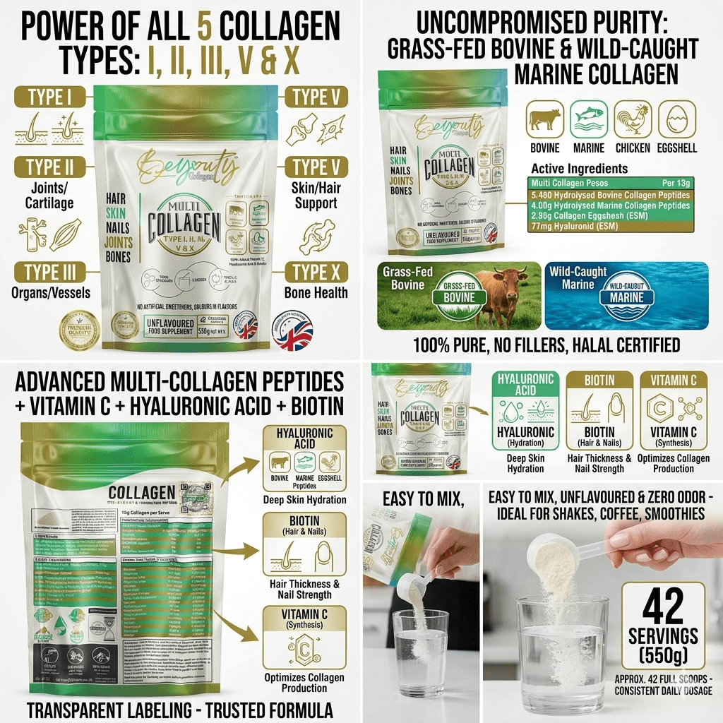 Multi 5 Types Collagen Hydrolysed Peptides TYPE I, II, III, V & X - 550G