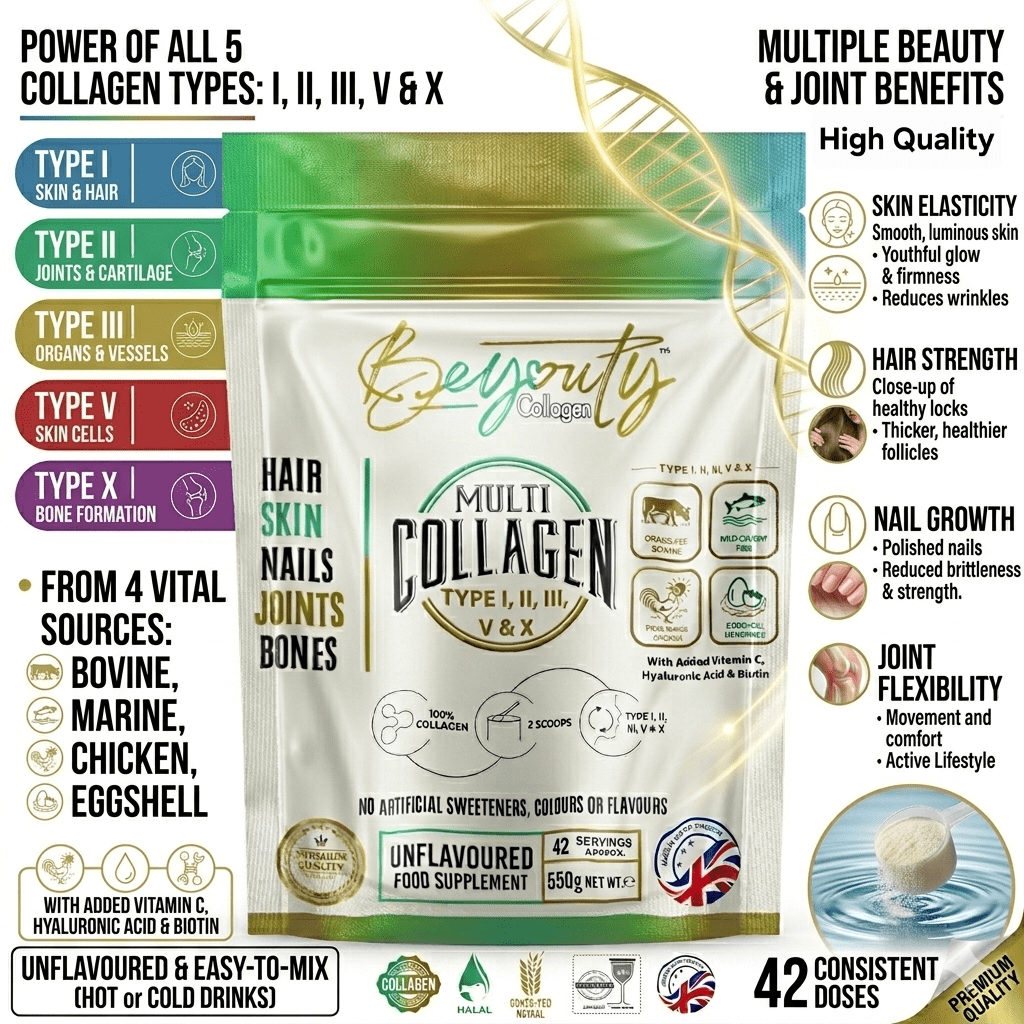 Multi 5 Types Collagen Hydrolysed Peptides TYPE I, II, III, V & X - 550G