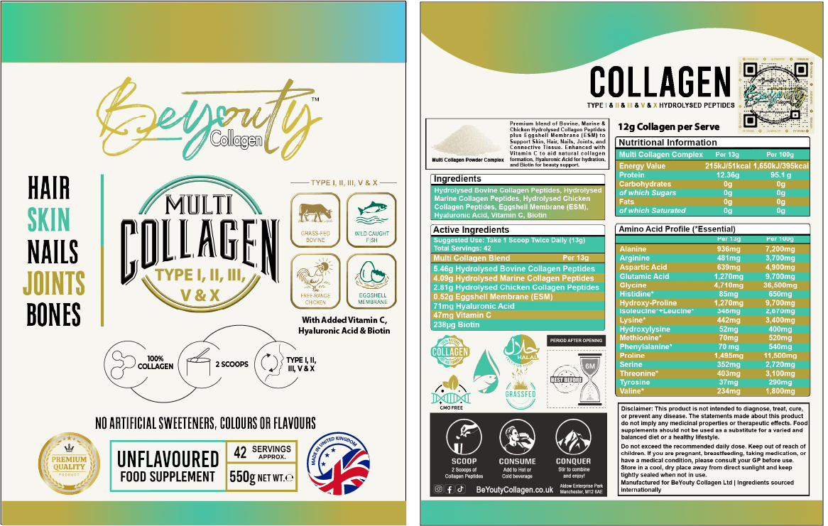 Multi 5 Types Collagen Hydrolysed Peptides TYPE I, II, III, V & X - 550G