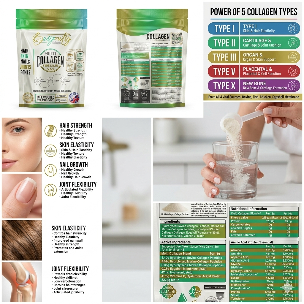 Multi 5 Types Collagen Hydrolysed Peptides TYPE I, II, III, V & X - 550G