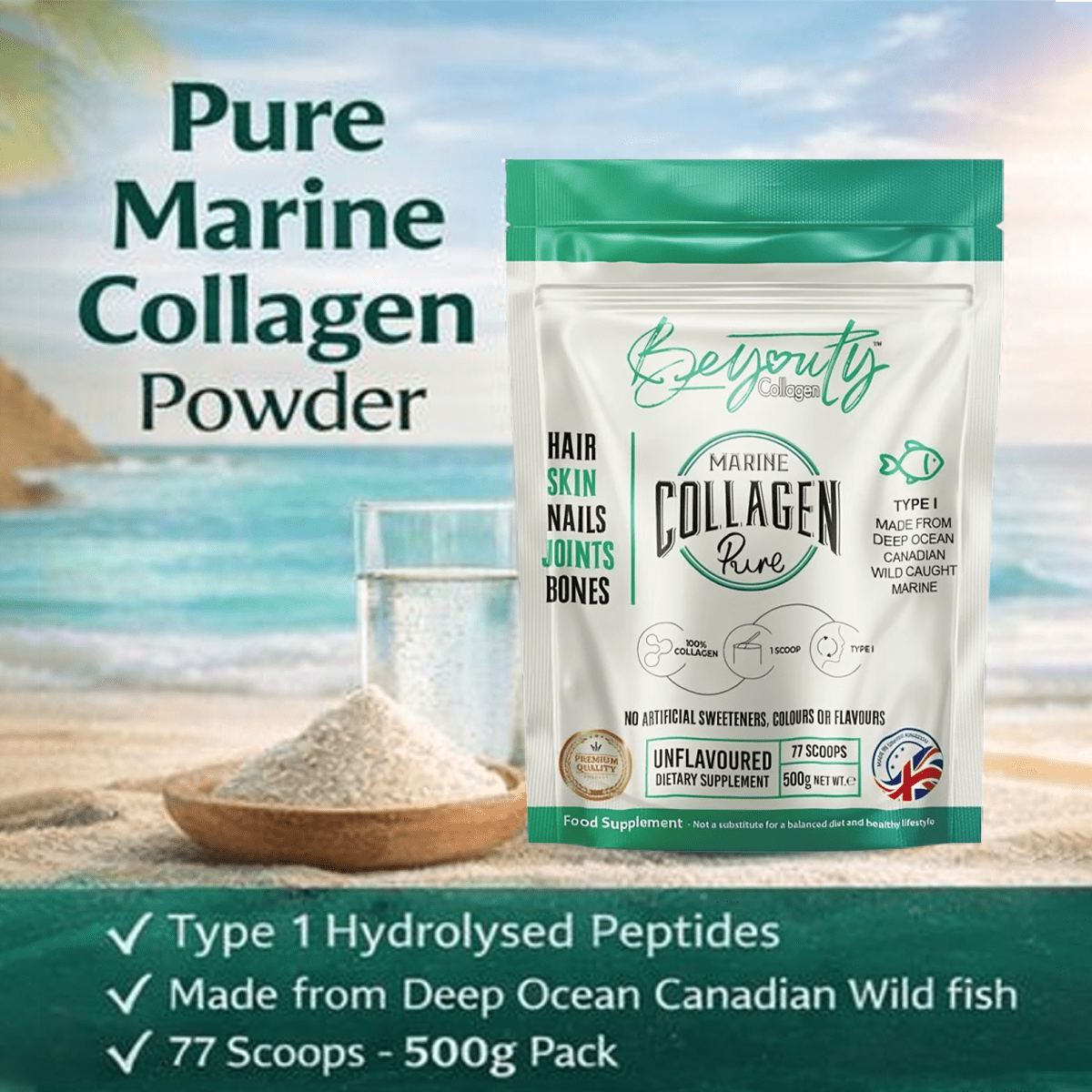 Pure Premium Marine Collagen Hydrolysed Peptides TYPE I - 500g