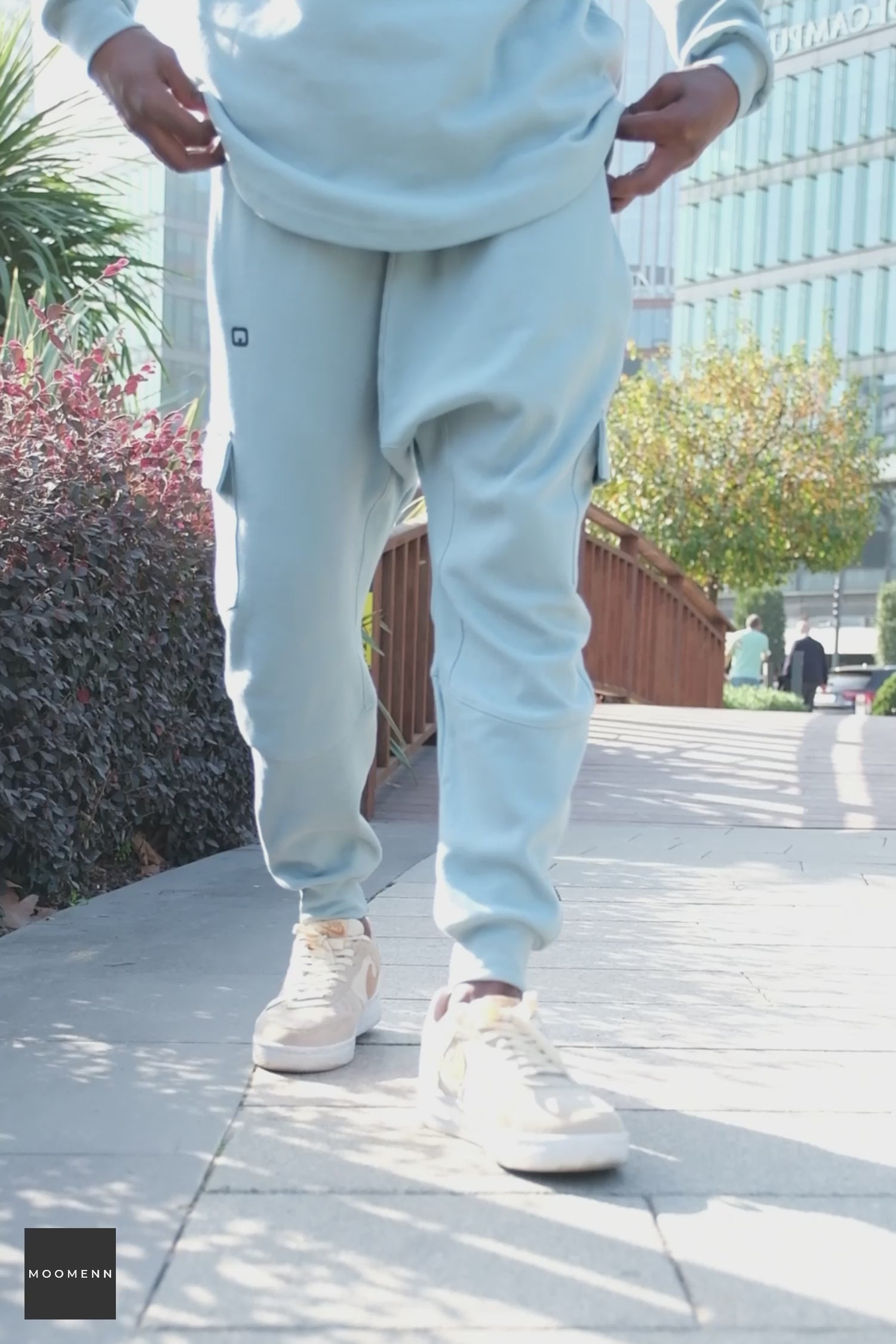Load video: QL Sniper Set Cargo Joggers and Longline Top in Sky Blue