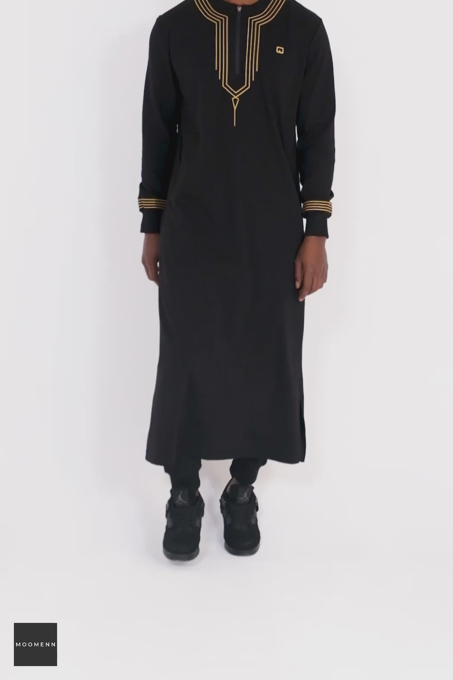 Load video: Muslim Men's Embroidered Long Thobe Sham QL