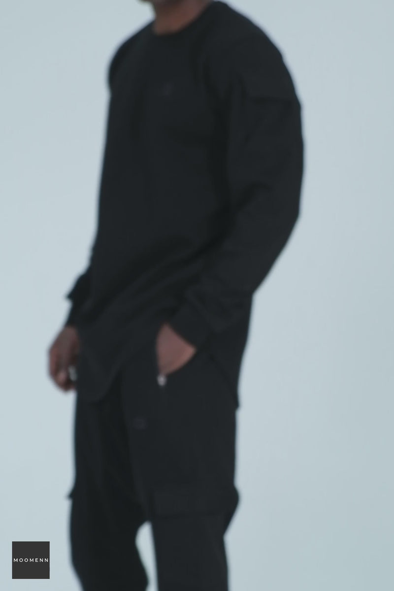 QL Sniper Set Cargo Joggers and Longline Top in Black